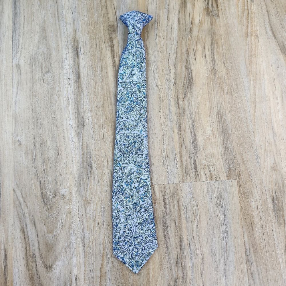 💜Gray & Blue Paisley Pre-Tied Clip-on Tie Youth XLarge
